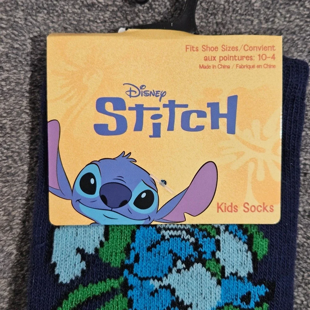 Disney Stitch‎ Kids Crew Socks St Patricks Day Lucky You Navy Blue Size 10-4 NEW